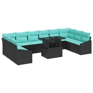 vidaXL Ensemble de Canapés avec coussin 11 Pièces Noir et Bleu polyrotin