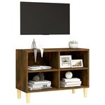 vidaXL Meuble TV avec pieds en bois massif Chêne fumé 69 5x30x50 cm