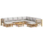 vidaXL Salon de jardin 11 Pièces avec coussins gris clair bambou
