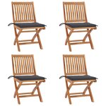 vidaXL Chaises pliables de jardin avec coussins lot de 4 Teck solide