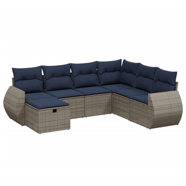 vidaXL Salon de jardin 7 Pièces avec coussins gris résine tressée