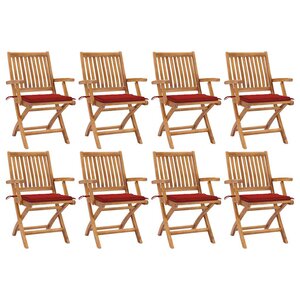 vidaXL Chaises pliables de jardin avec coussins lot de 8 Teck solide