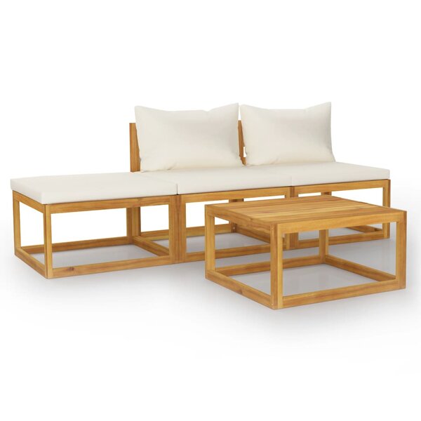 vidaXL Salon de jardin 4 Pièces avec coussin Crème Bois d'acacia solide