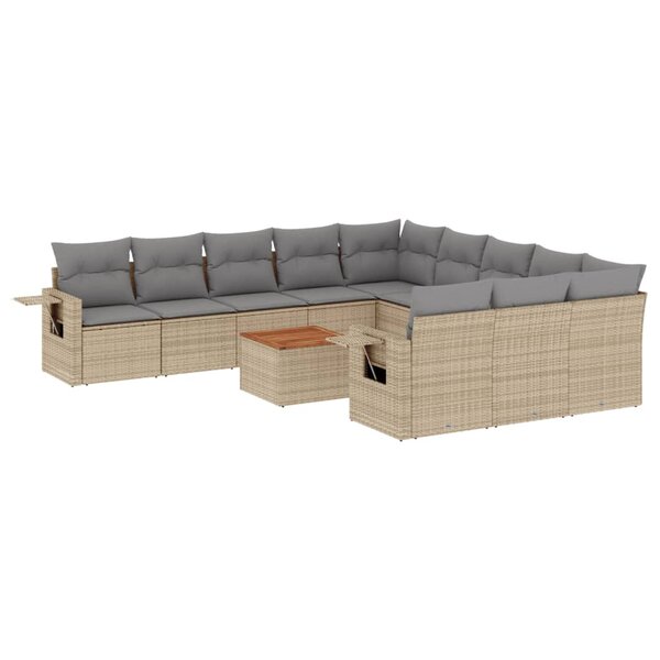 vidaXL Salon de jardin et coussins 12 Pièces mélange beige résine tressée