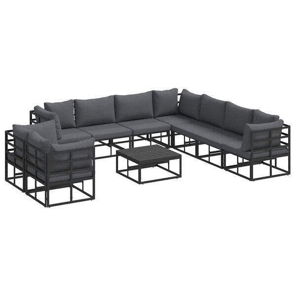 vidaXL Ensemble de canapé de jardin avec coussin 10 Pièces Noir Aluminium