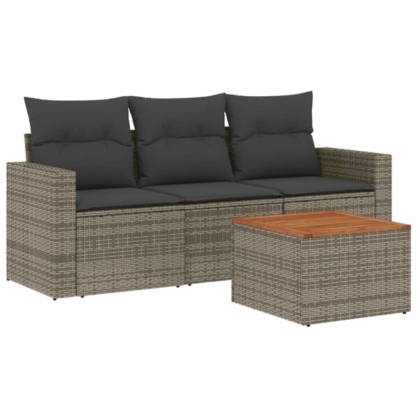 vidaXL Salon de jardin 4 Pièces avec coussins gris résine tressée