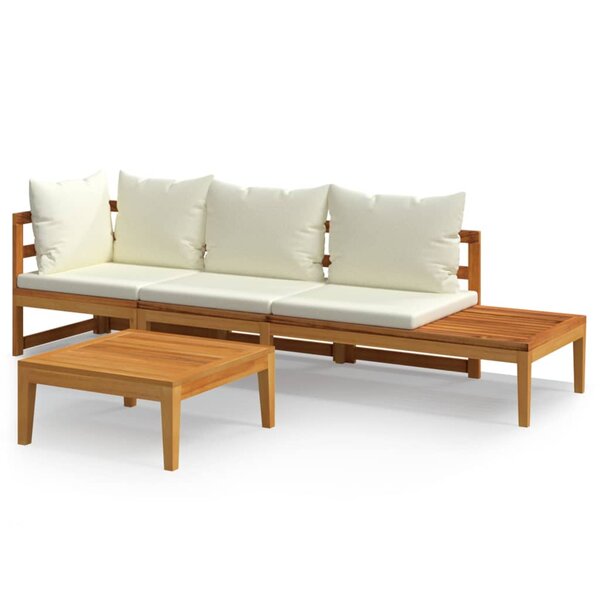 vidaXL Salon de jardin 3 Pièces avec coussins blanc crème Bois d'acacia