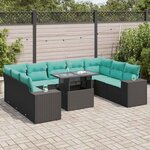 vidaXL Salon de jardin 10 Pièces avec coussins noir résine tressée acacia
