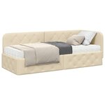 vidaXL Cadre de lit d'angle avec matelas Crème 80 x 200 cm tissu