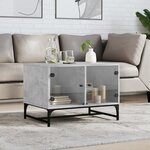 vidaXL Table basse avec portes en verre gris béton 68 5x50x50 cm