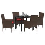 vidaXL Ensemble table et chaises avec coussin 5 Pièces Marron Rotin PE