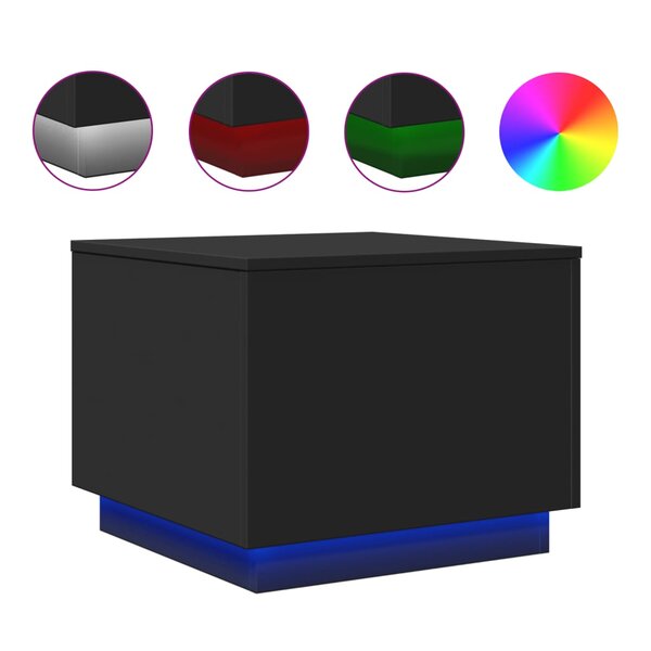 vidaXL Table basse avec lumières LED noir 50x50x40 cm