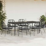 vidaXL Ensemble à manger de jardin coussins 7Pièces noir poly rotin verre