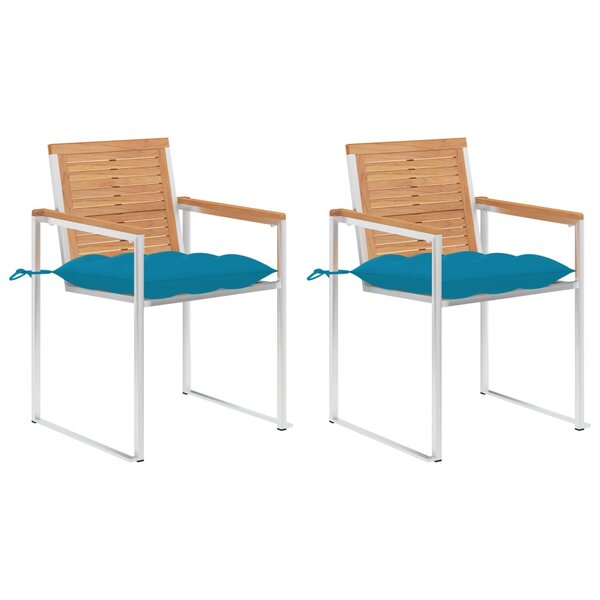 vidaXL Chaises de jardin avec coussins 2 Pièces Teck solide et acier