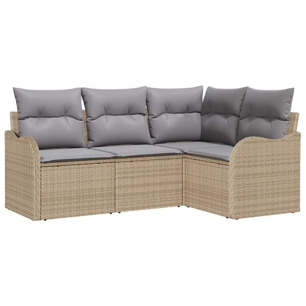 vidaXL Ensemble de canapé de jardin 4 Pièces Beige Poly rotin