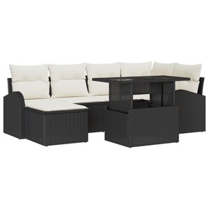 Ensemble de Canapé de Jardin de 7 Pièces de vidaXL avec Oreillers Rattan Poly Noir