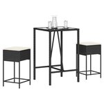 vidaXL Ensemble de bar de jardin 3 Pièces avec coussins noir poly rotin