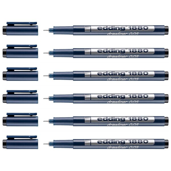 Feutre Fin de Précision 1880 Pointe Calibrée Noir (0.05) 0 2 mm x 6 EDDING