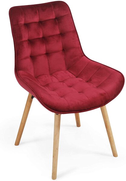 Lot de 8 chaises de salon salle à manger pied en bois et velours rouge foncé 01_0000560