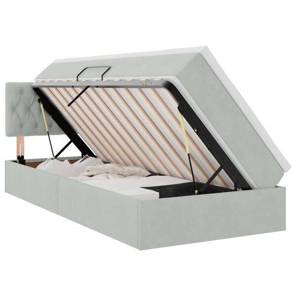 vidaXL Lit de rangement LED avec matelas Gris clair 90 x 200 cm