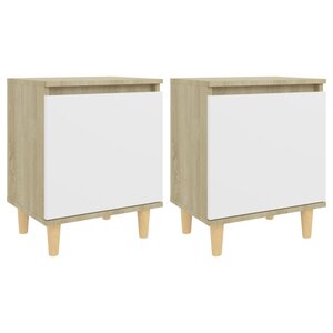vidaXL Tables de chevet pieds bois 2 Pièces Blanc/Chêne sonoma 40x30x50cm