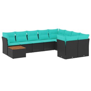 vidaXL Salon de jardin 10 Pièces avec coussins noir résine tressée