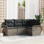 vidaXL Ensemble de canapé de jardin avec coussin 4 Pièces Gris Poly rotin