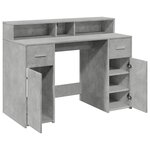 Bureau table poste de travail meuble d'ordinateur informatique étude et lumières LED 120 x 55 x 91cm bois d'ingénierie gris 02_0023797