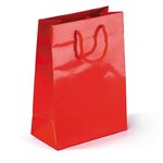 Sac pelliculé brillant rouge à poignées cordelières 55 x 45 x 15 cm (lot de 25)