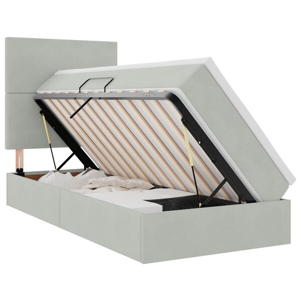 vidaXL Lit de rangement LED avec matelas Gris clair 100 x 200 cm
