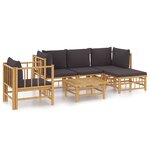 vidaXL Salon de jardin 6 Pièces avec coussins gris foncé bambou