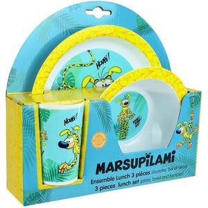 MARSUPILAMI Ensemble repas : 1 verre 220 ml, 1 assiette et 1 bol micro-ondables pour enfant