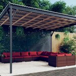 vidaXL Salon de jardin 10 Pièces avec coussins Résine tressée Marron