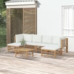 vidaXL Salon de jardin 7 Pièces avec coussins blanc crème bambou