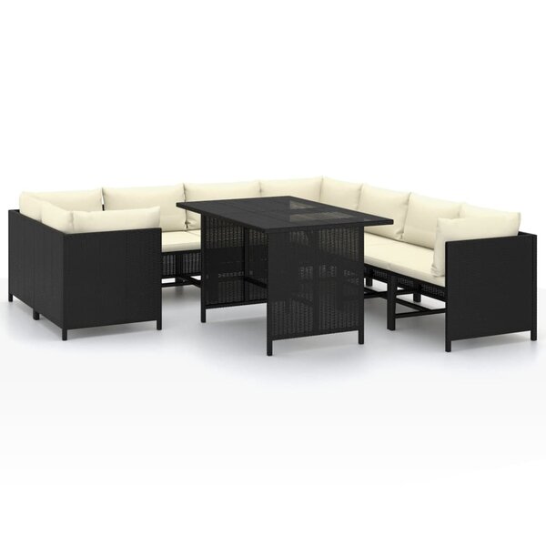 vidaXL Salon de jardin 9 Pièces avec coussins Résine tressée Noir