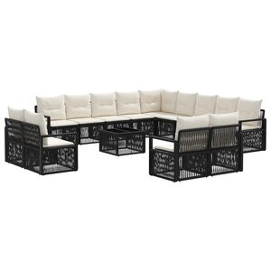 vidaXL Ensemble de canapé de jardin 14 pc Noir polyrotin
