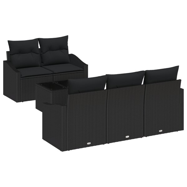 vidaXL Ensemble de canapé de jardin 6 pièces avec coussins Noir Poly Rattan
