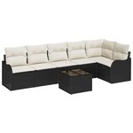 vidaXL Ensemble de canapé de jardin avec coussin 7 Pièces Noir Poly rotin