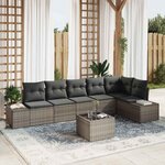 vidaXL Ensemble de canapé de jardin avec coussin 7 Pièces Gris Poly rotin