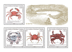 Bloc 4 timbres TAAF - Crabes et étrille