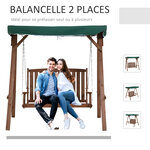 Balancelle de jardin 2 places dim. 1 6L x 1 2l x 1 65H m charge max. reco. 227 Kg toit pare-soleil intégré bois de sapin polyester vert