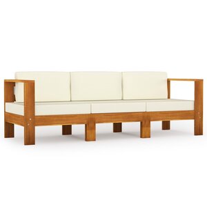 vidaXL Canapé de jardin 3 places et coussins blanc crème Bois d'acacia