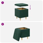 vidaXL Pouf de rangement Vert foncé 40 x 40 x 45 cm Velours