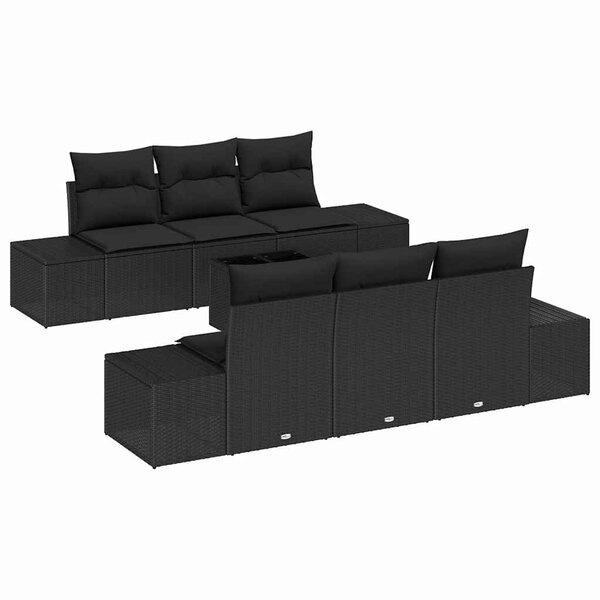 vidaXL Ensemble de canapé de jardin avec coussin 8 Pièces Noir polyrotin