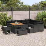 vidaXL Ensemble de canapé de jardin 12 Pièces Noir Poly rotin
