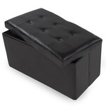 Tectake Pouf coffre de rangement pliable grand format aspect cuir - noir