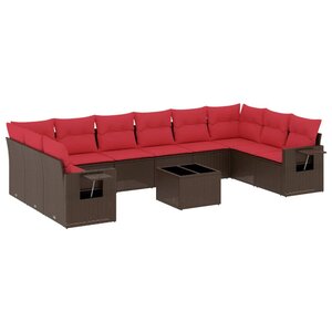vidaXL Salon de jardin et coussins 11 Pièces marron résine tressée