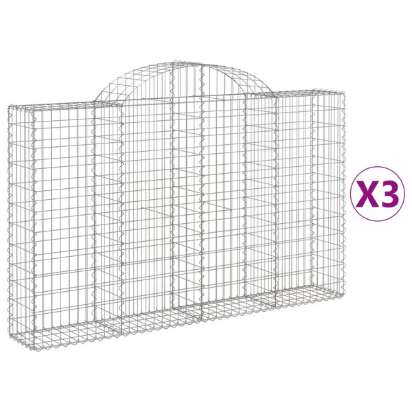 vidaXL Paniers à gabions arqués 3 Pièces 200x30x120/140 cm Fer galvanisé