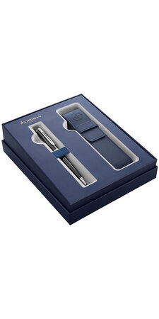 Waterman coffret cadeau  expert stylo bille  noir  recharge bleue pointe moyenne + étui bleu