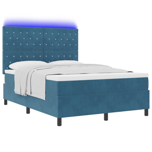 vidaXL Lit à ressort avec matelas et LED Bleu foncé 140x190 cm Velours